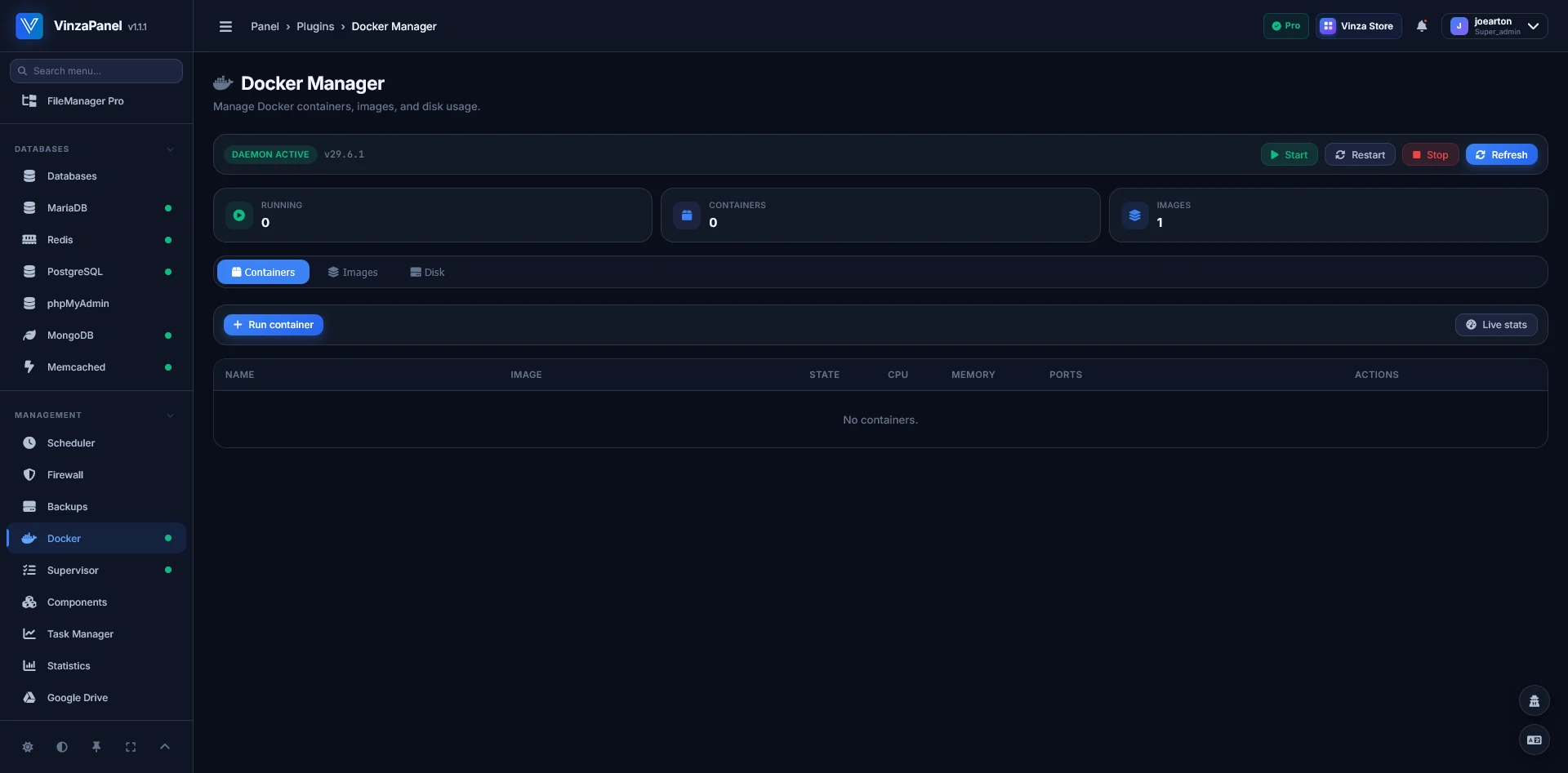 VinzaPanel — Docker Manager
