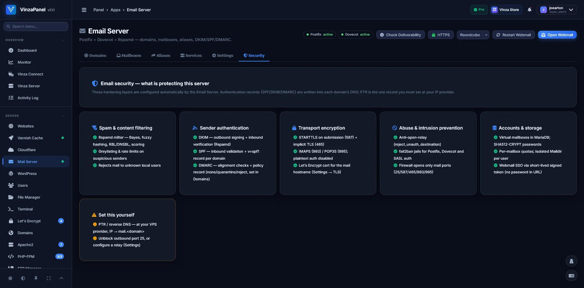 VinzaPanel — Email Server