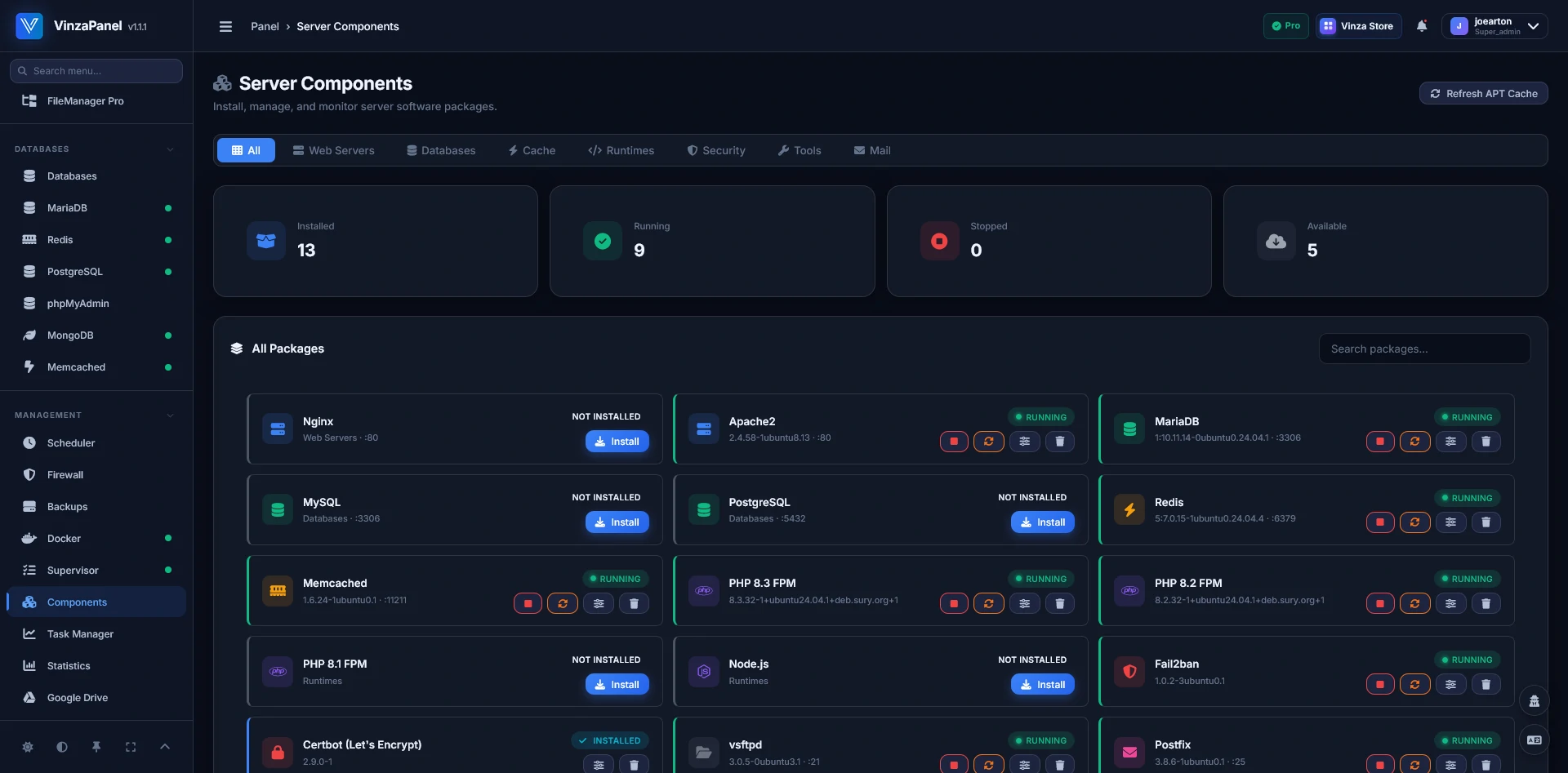 VinzaPanel — Server Components