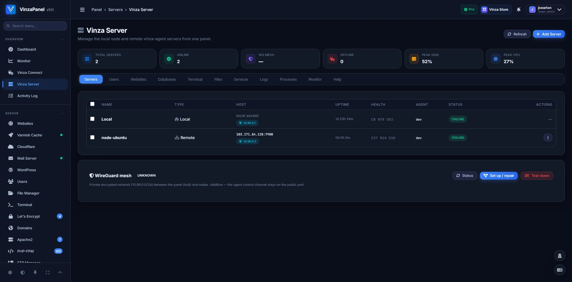 VinzaPanel — Vinza Server