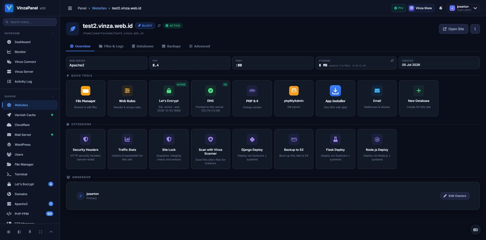 VinzaPanel — Website Management