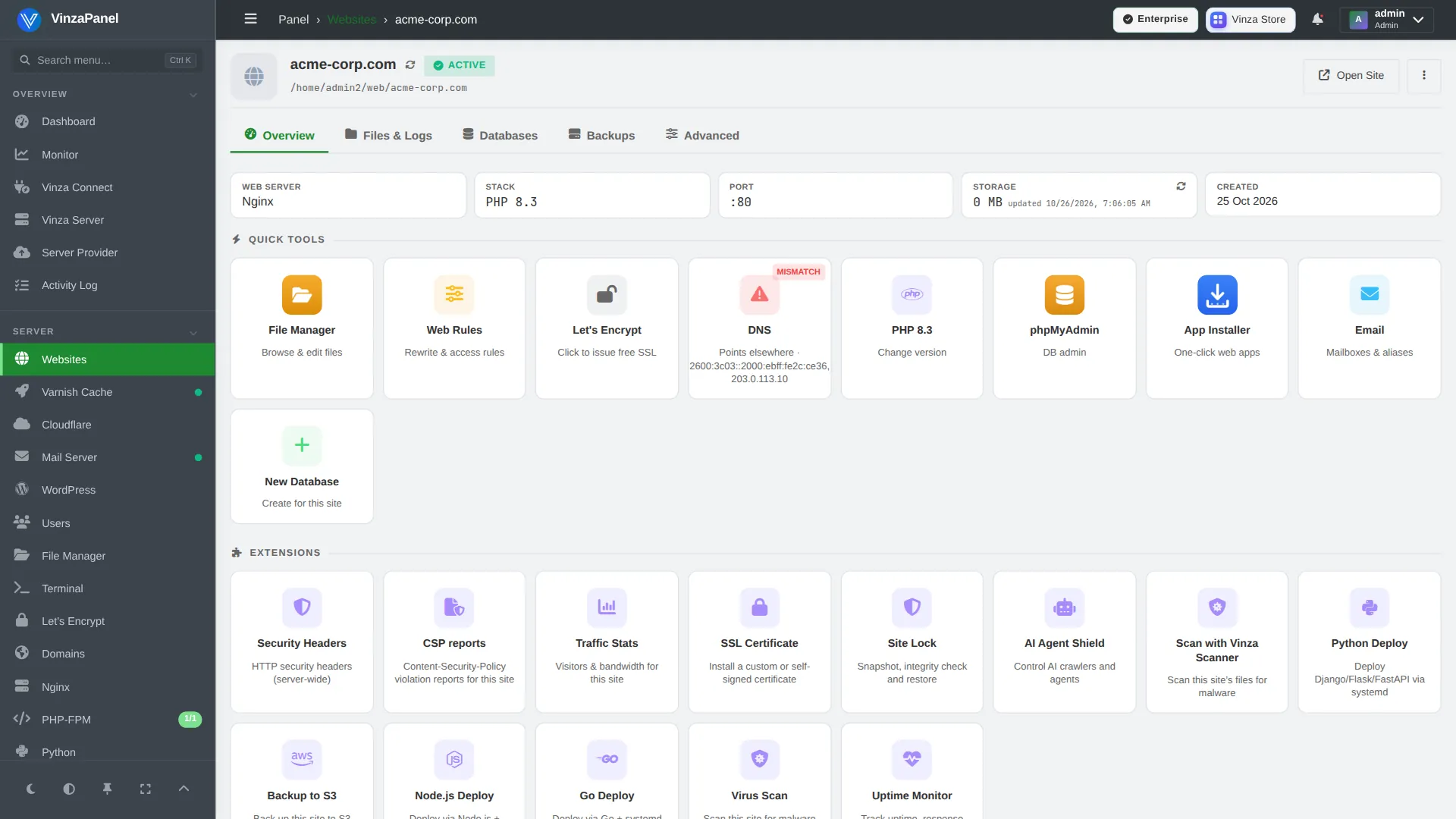 X-Panel template — Managing one website